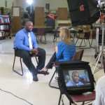 Chimaobi Amutah being interviewed by Michelle Kosinski